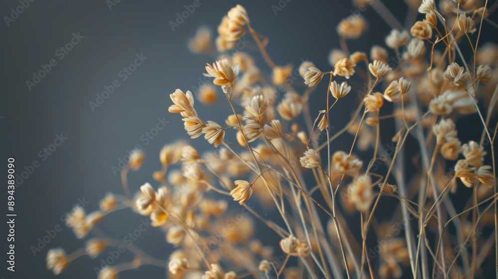 Fototapeta premium A soft-focused close-up of golden yellow dandelion seed heads.