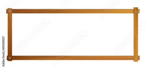 One wooden frame made by hand with nails on a white background, vector illustration.