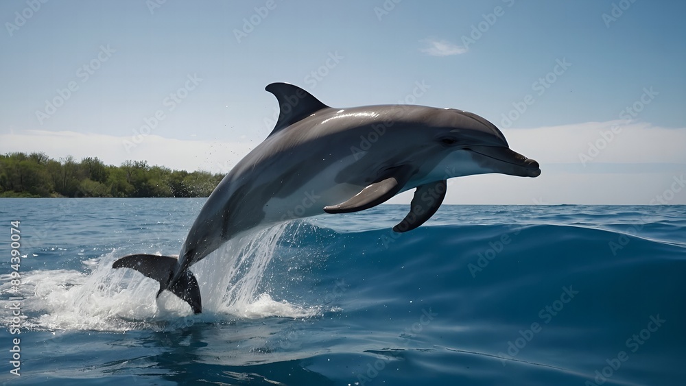 Fototapeta premium Dolphins chasing each other playfully in the ocean waves