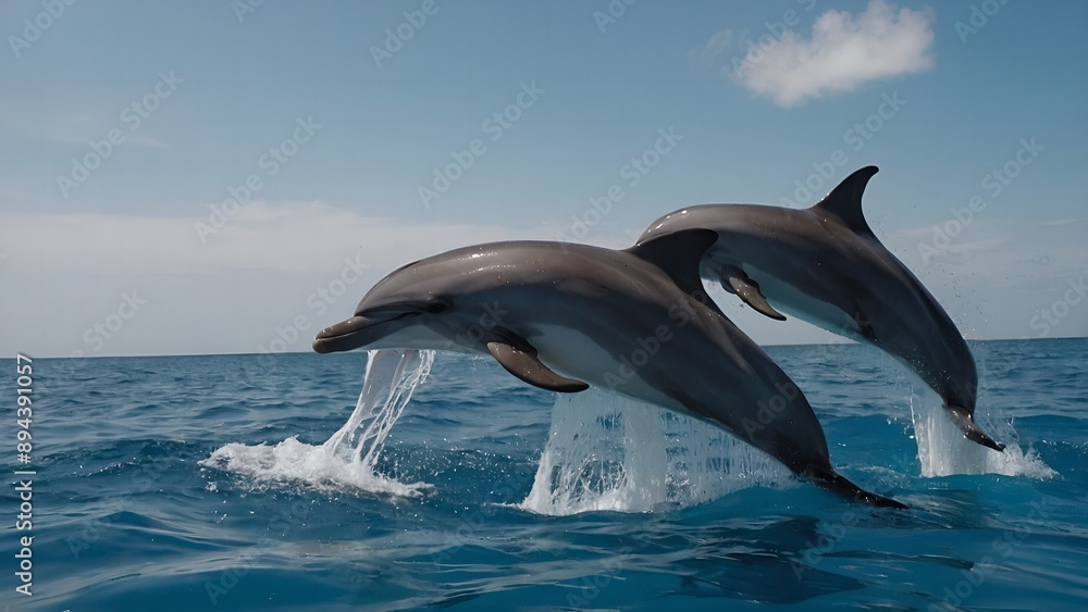 Obraz premium A dolphin emerging from the water with cheerful energy