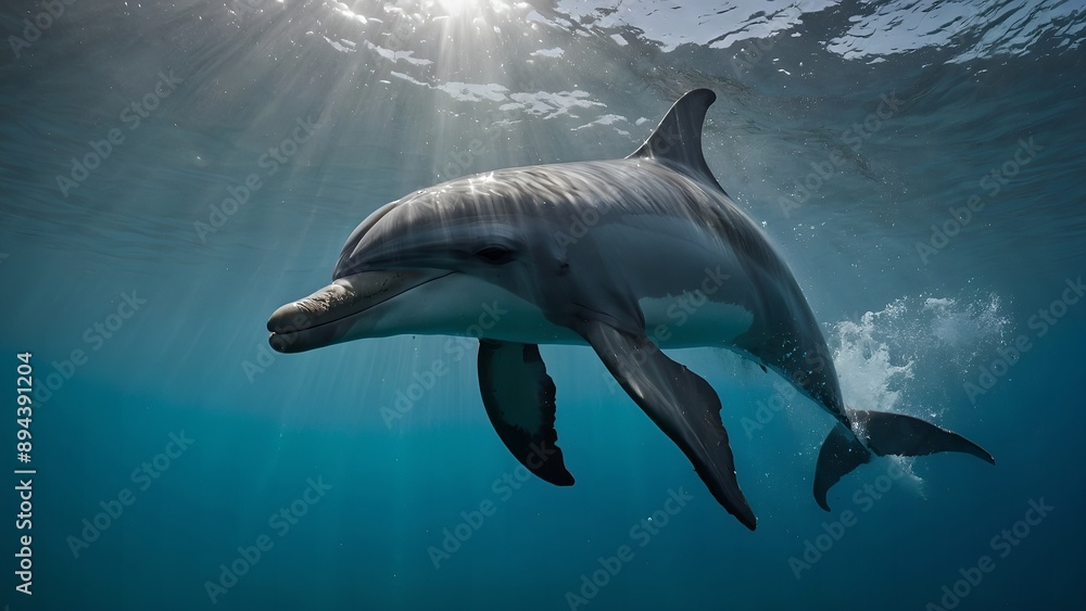 Naklejka premium Dolphins cruising together in the open sea