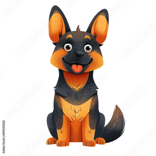 A cartoon dog with a black nose and brown fur is sitting on a white background