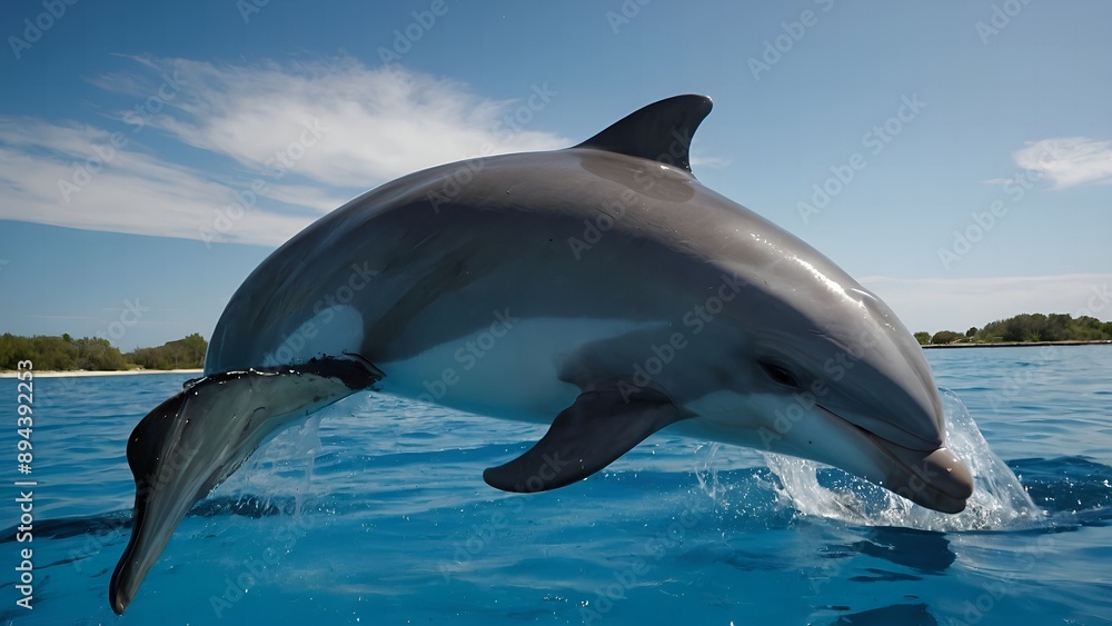 Obraz premium Dolphins riding the waves in perfect harmony and unison