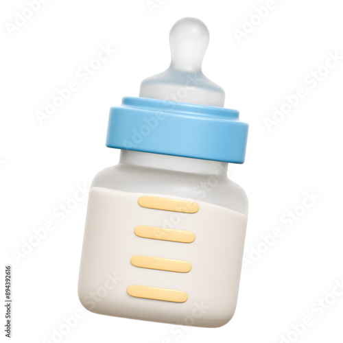 Baby Milk Bottle 3D Rendering Icon Isolated Transparent Background	