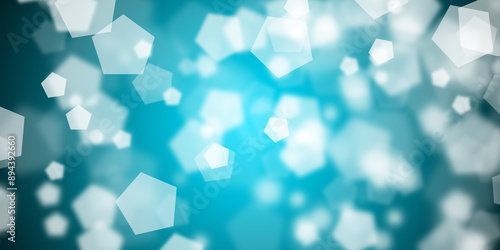 Abstract light blue background with flying pentagonal shapes