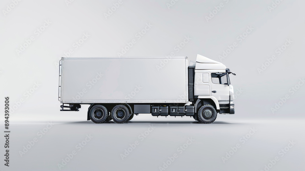 White cargo truck on white background for copy space. White cargo truck on white background for copy space.