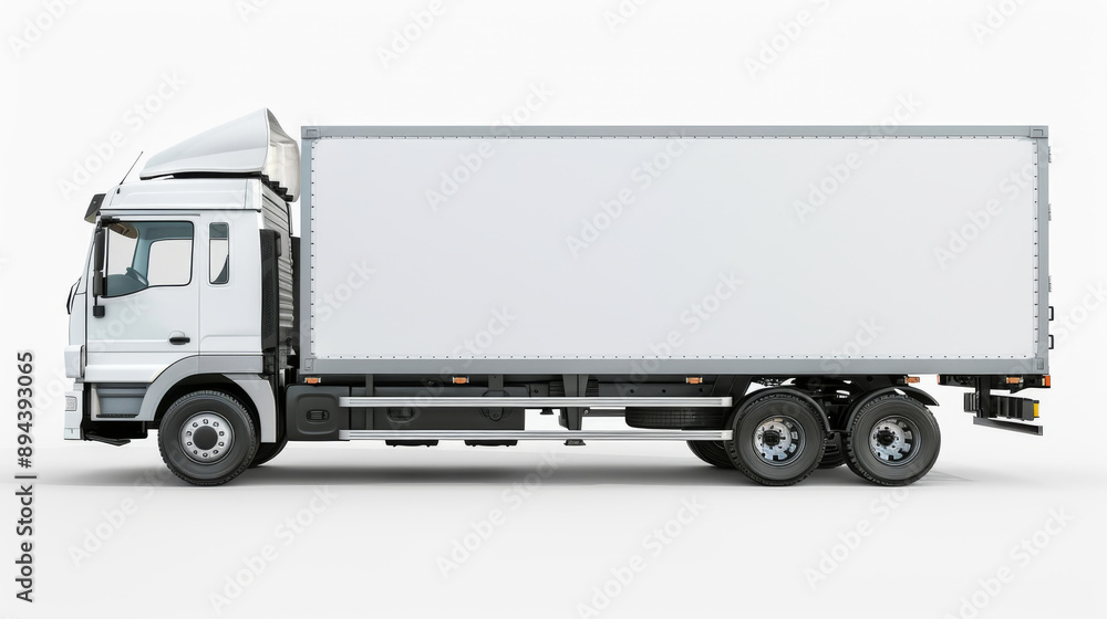 White cargo truck on white background for copy space. White cargo truck on white background for copy space.