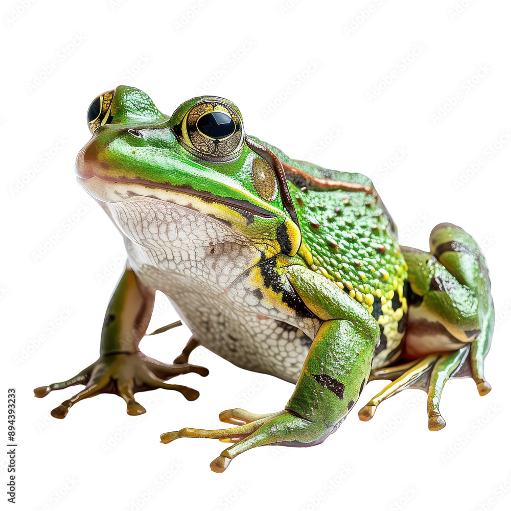 Obraz premium Radiant Emerald Frog Posing Against a Dark Transparent background