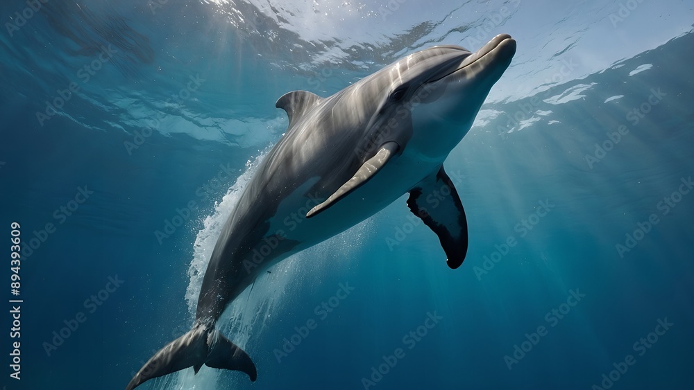 Obraz premium A dolphin soaring above the ocean waves with grace and joy