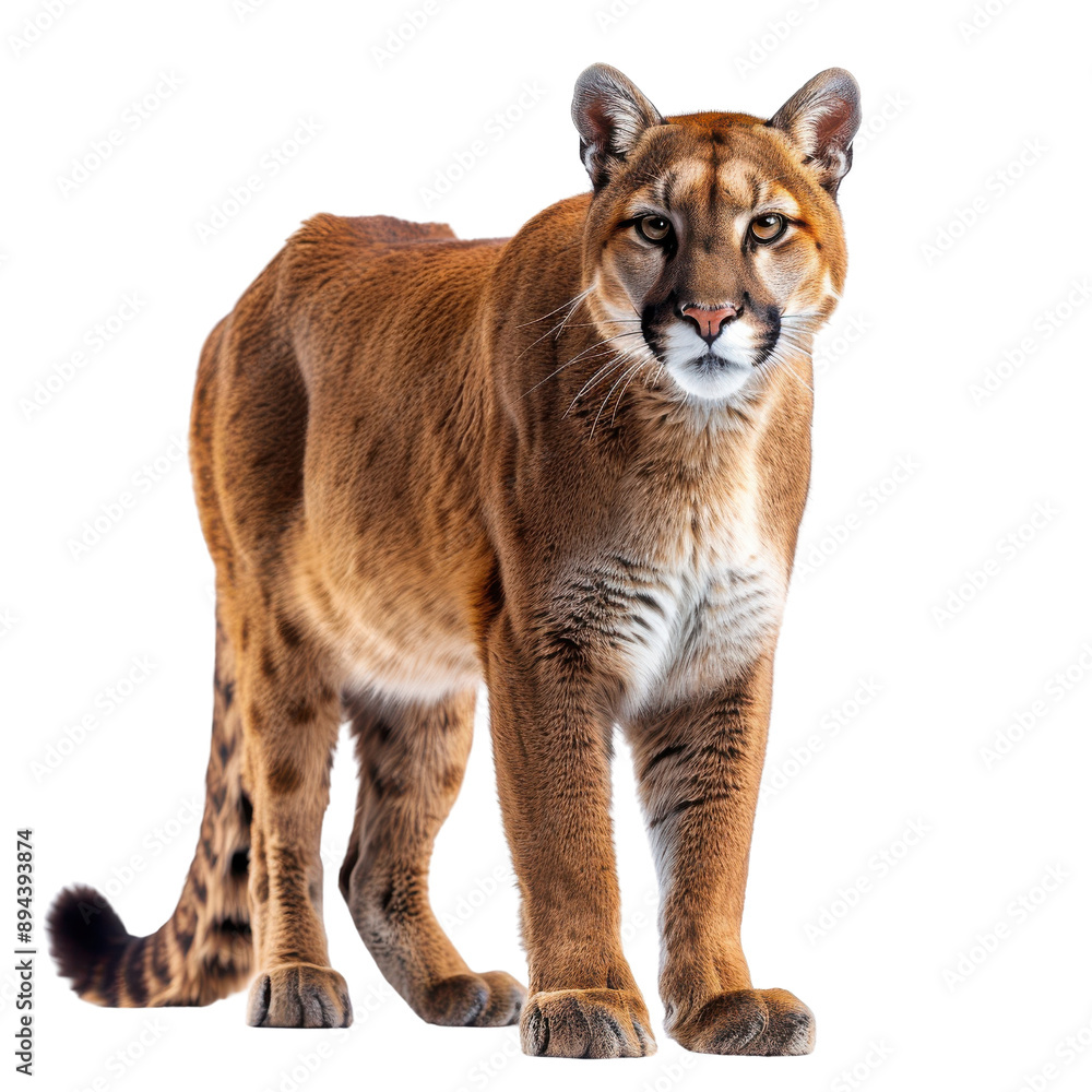 Obraz premium Majestic Cougar Poised in Striking Detail Against Black Backdrop