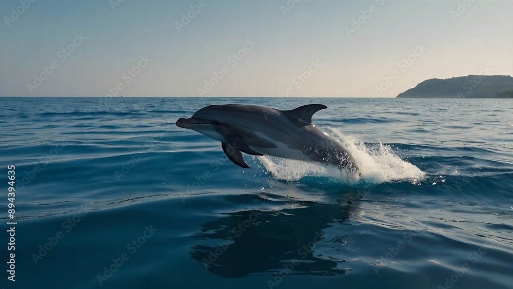 Fototapeta premium Dolphins creating beautiful water trails as they swim together