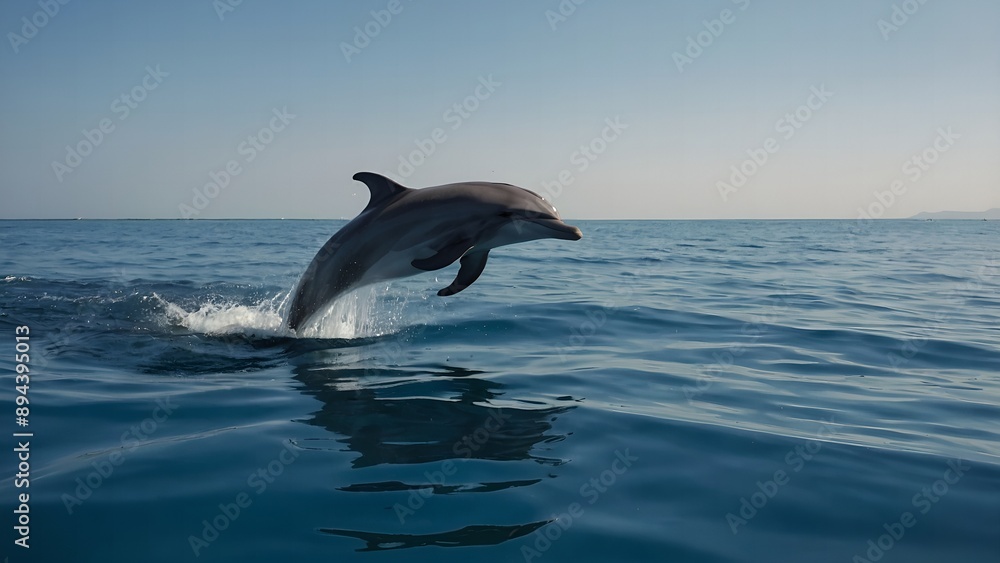 Fototapeta premium A dolphin swimming swiftly through the ocean surf with ease
