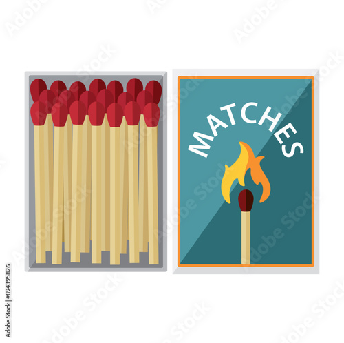 An open box of matches. An open box of matches. Vector illustration in a flat cartoon style. For design and web.