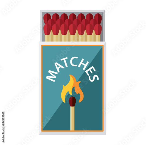 A box of matches. An open box of matches. Vector illustration in a flat cartoon style. For design and web.