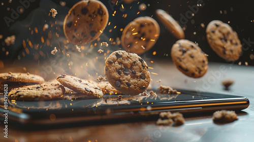 Pop-up cookies from smartphone concept