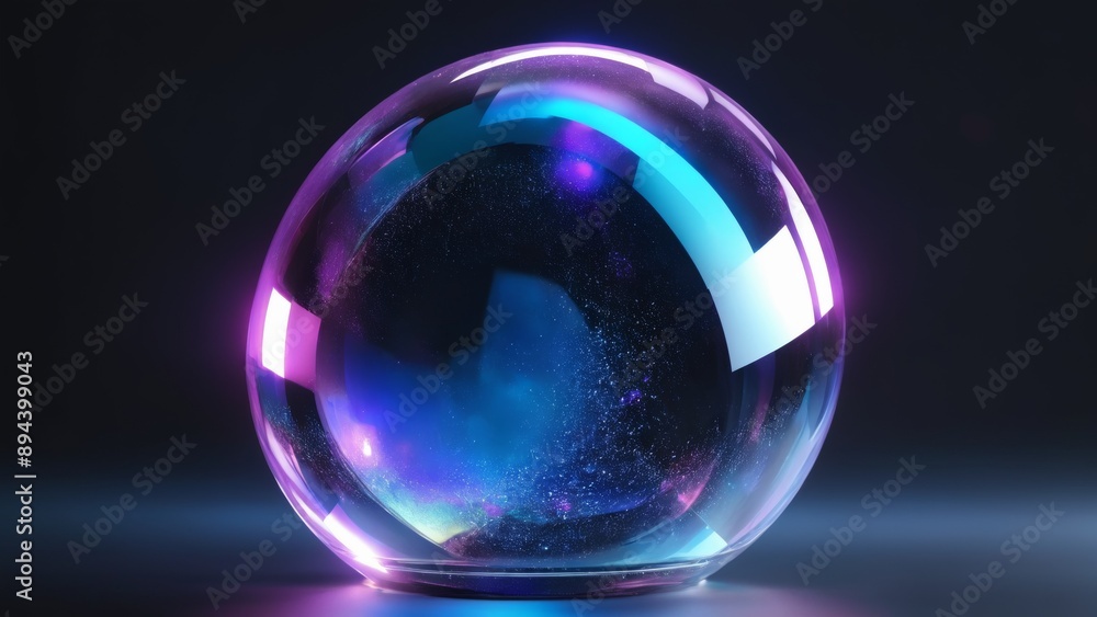 Glass Ball with Purple and Blue Design and Light Shining in Background Glass Ball with Purple and Blue Design and Light Shining in Background