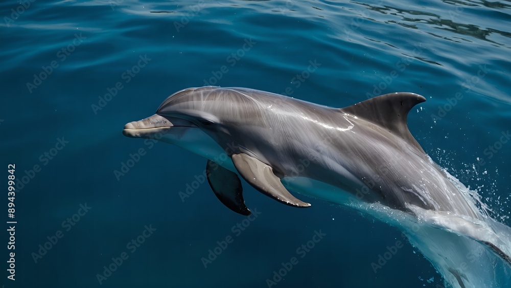 A dolphin swimming smoothly beneath the surface in the calm blue waters A dolphin swimming smoothly beneath the surface in the calm blue waters
