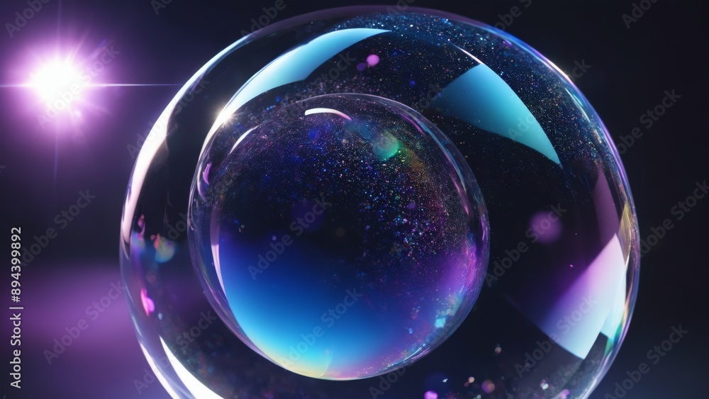 Glass Ball with Purple and Blue Design and Light Shining in Background Glass Ball with Purple and Blue Design and Light Shining in Background