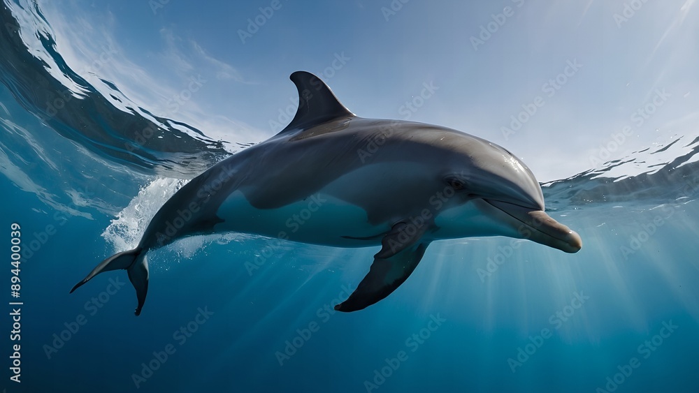 A dolphin emerging with a burst of excitement A dolphin emerging with a burst of excitement