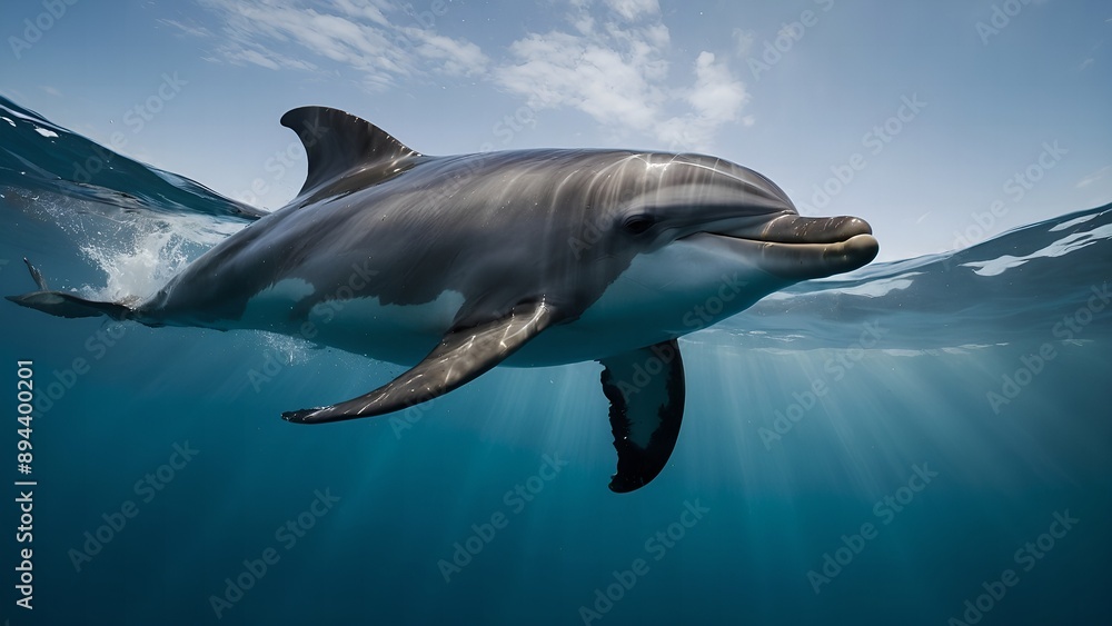 Fototapeta premium Dolphins making elegant arcs as they perform aerial stunts in the water