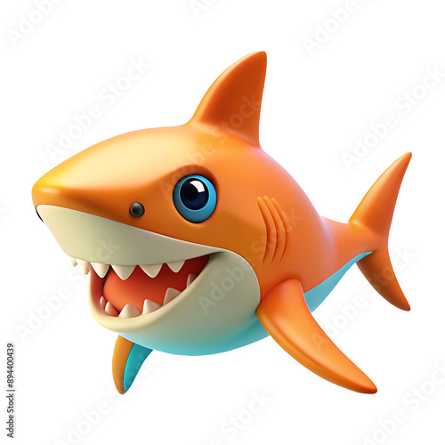 shark icon bright orange and blue color in plastic 3d style