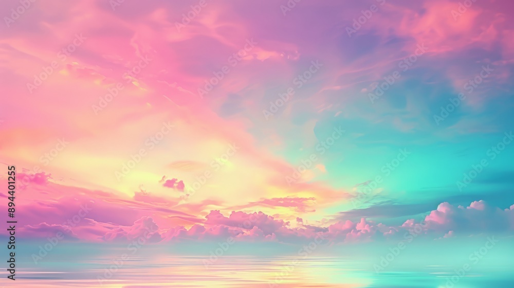 Obraz premium A mesmerizing pastel-colored sunset sky reflecting over a serene and tranquil ocean. Calm and peaceful.