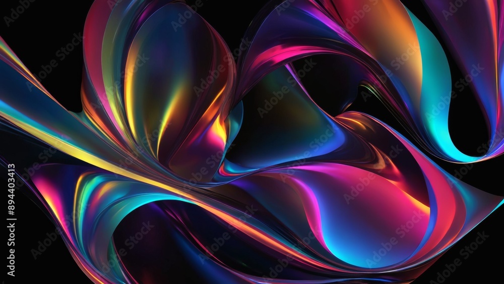 Naklejka premium Abstract painting with colorful swirls and vibrant lines, black background