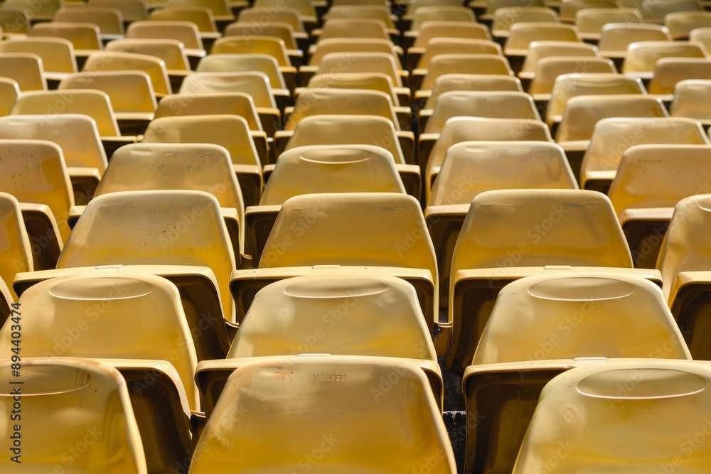 Obraz premium Empty stands and seats for fans and fans in the open-air stadium. Lack of fans during the pandemic.. Beautiful simple AI generated image in 4K, unique.
