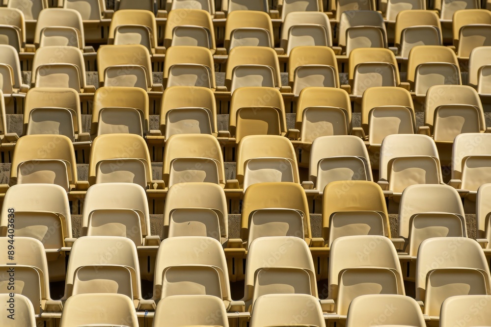Naklejka premium Empty stands and seats for fans and fans in the open-air stadium. Lack of fans during the pandemic.. Beautiful simple AI generated image in 4K, unique.