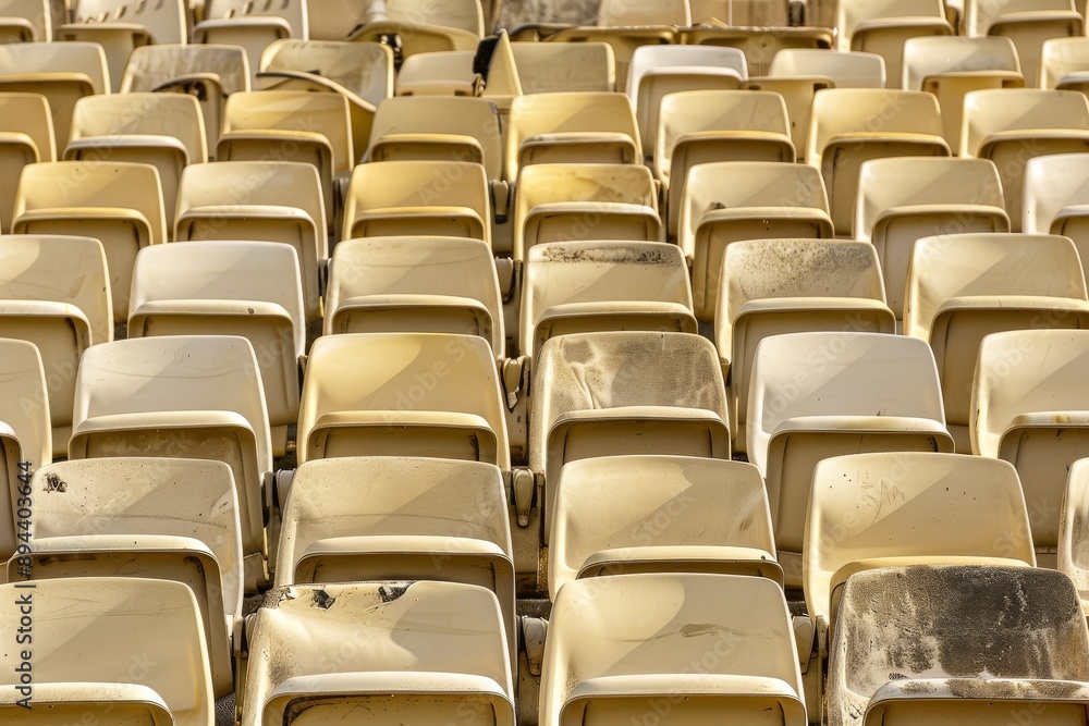 Naklejka premium Empty snow-covered stands of the stadium. Beautiful simple AI generated image in 4K, unique.
