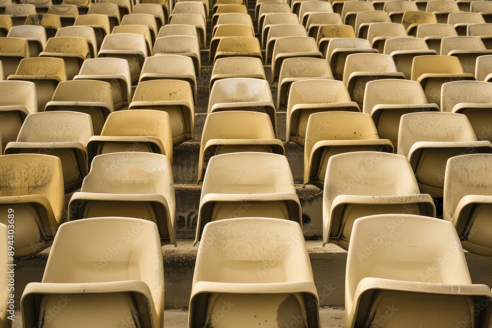 Naklejka premium Empty stands and seats for fans and fans in the open-air stadium. Lack of fans during the pandemic.. Beautiful simple AI generated image in 4K, unique.