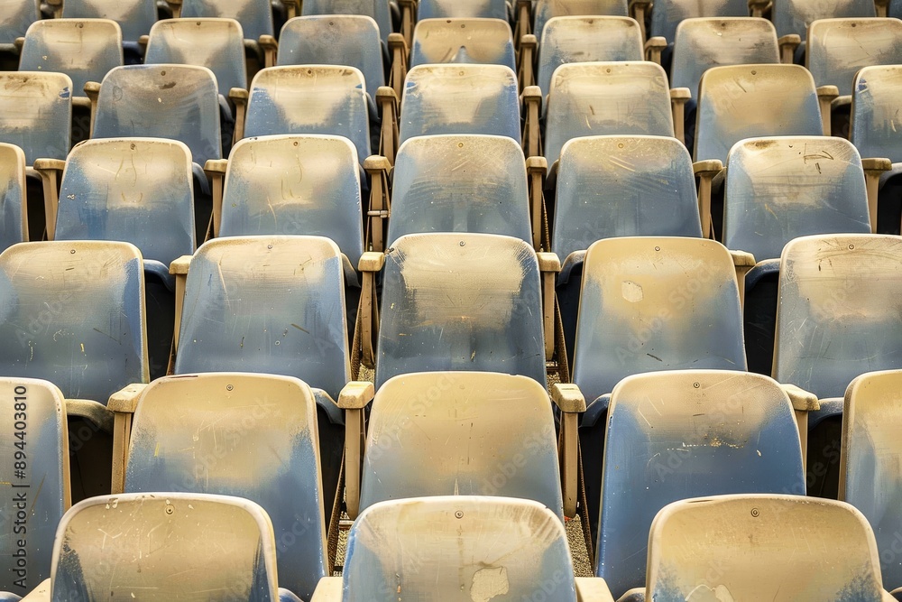 Obraz premium Empty stands and seats for fans and fans in the open-air stadium. Lack of fans during the pandemic.. Beautiful simple AI generated image in 4K, unique.