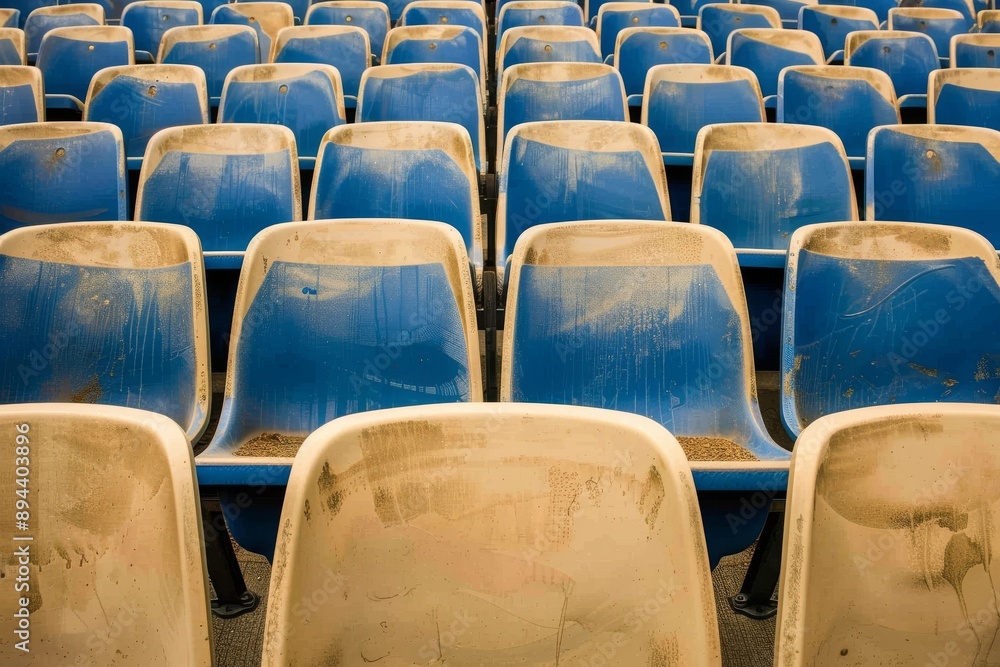 Fototapeta premium Empty stands and seats for fans and fans in the open-air stadium. Lack of fans during the pandemic.. Beautiful simple AI generated image in 4K, unique.