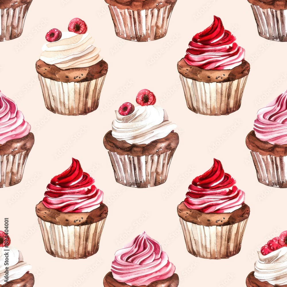 Watercolor cupcakes seamless repeating pattern, minimal pattern, high contrasty - Watercolor cupcakes seamless repeating pattern, minimal pattern, high contrasty -