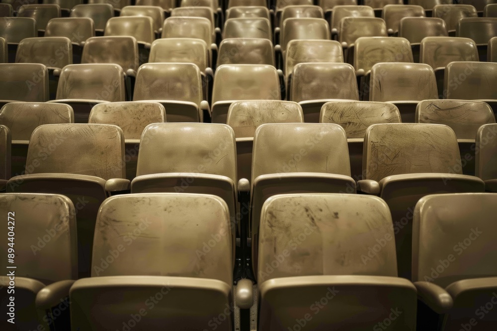Fototapeta premium Close-up taken of empty blue stadium seats with no people around. Beautiful simple AI generated image in 4K, unique.