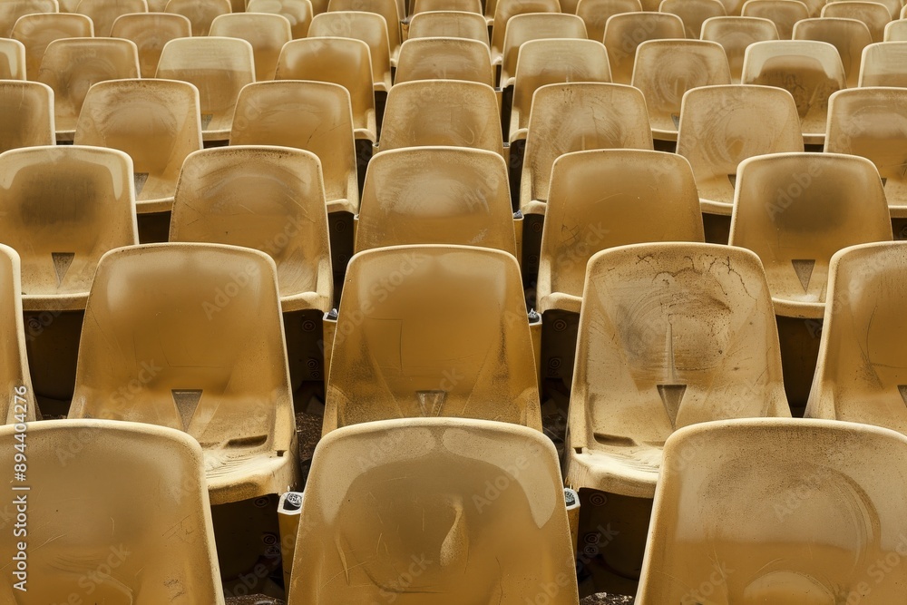 Fototapeta premium Empty stands and seats for fans and fans in the open-air stadium. Lack of fans during the pandemic.. Beautiful simple AI generated image in 4K, unique.