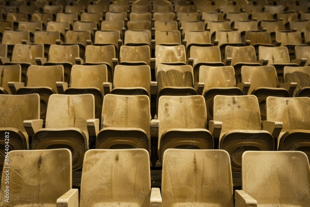 Fototapeta premium Close-up taken of empty blue stadium seats with no people around. Beautiful simple AI generated image in 4K, unique.
