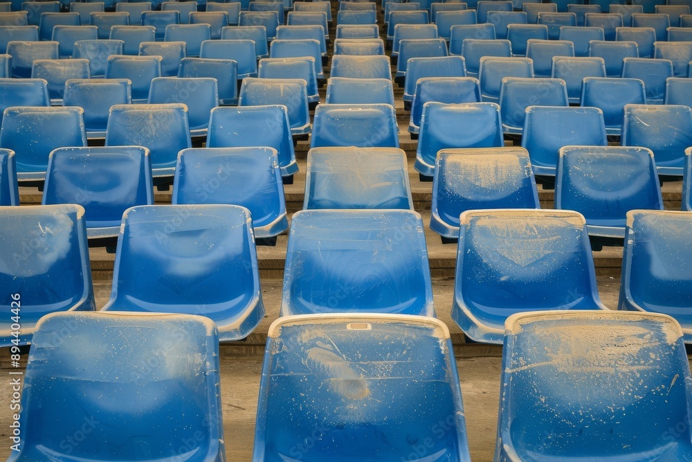 Fototapeta premium Empty stands and seats for fans and fans in the open-air stadium. Lack of fans during the pandemic.. Beautiful simple AI generated image in 4K, unique.