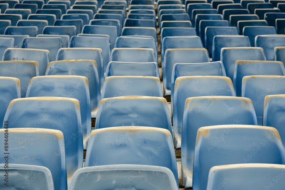 Naklejka premium Empty stands and seats for fans and fans in the open-air stadium. Lack of fans during the pandemic.. Beautiful simple AI generated image in 4K, unique.