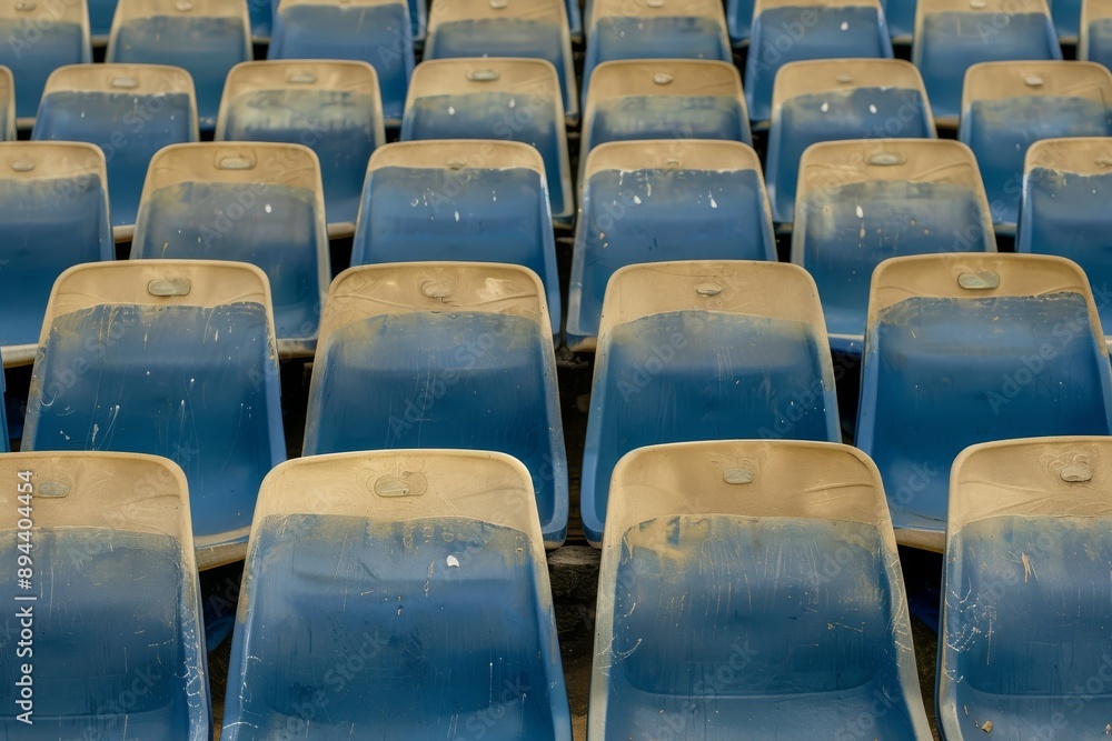 Naklejka premium Empty snow-covered stands of the stadium. Beautiful simple AI generated image in 4K, unique.