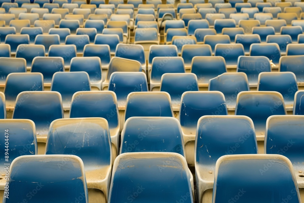 Fototapeta premium Empty stands and seats for fans and fans in the open-air stadium. Lack of fans during the pandemic.. Beautiful simple AI generated image in 4K, unique.