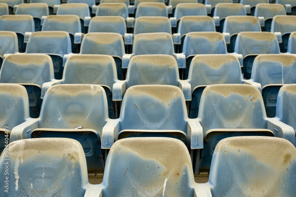 Obraz premium Empty stands and seats for fans and fans in the open-air stadium. Lack of fans during the pandemic.. Beautiful simple AI generated image in 4K, unique.