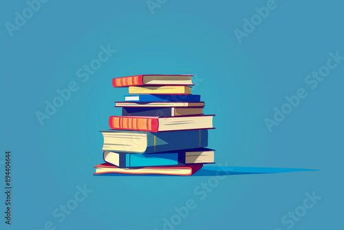 Pile of books flat vector illustration with color background, cartoon style, high resolution photo