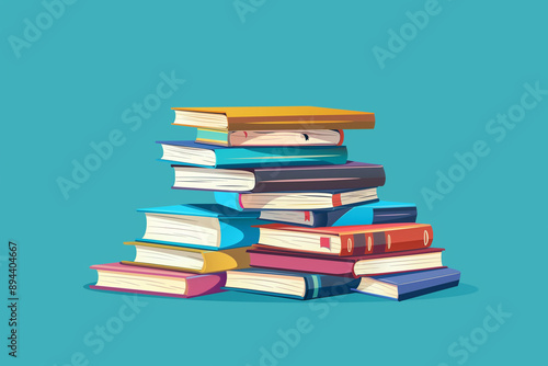 Pile of books flat vector illustration with color background, cartoon style, high resolution