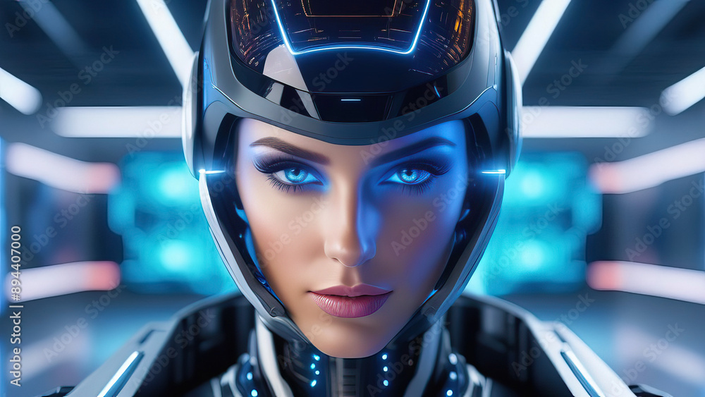 Futuristic Female Robot Face with Advanced Technology Futuristic Female Robot Face with Advanced Technology