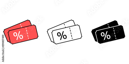 Discount coupon coupon icons set, Sale symbol isolated background, promotion ticket  flat simple infographics design template. vector illustration.