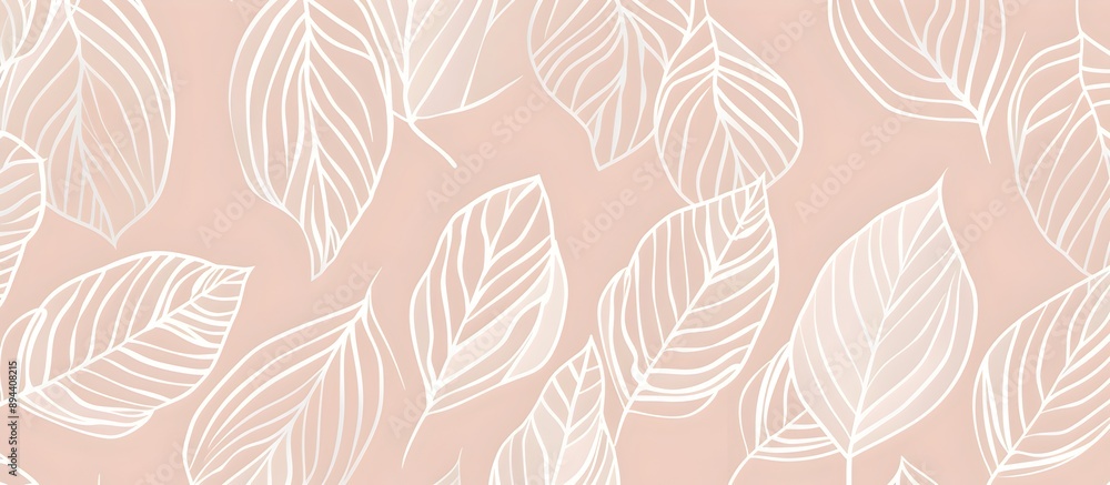 A seamless pattern with delicate white lines, creating an elegant outline of palm leaves on a pale beige background. Their gentle curves add movement and fluidity to the design. Artwork, a digital ill A seamless pattern with delicate white lines, creating an elegant outline of palm leaves on a pale beige background. Their gentle curves add movement and fluidity to the design. Artwork, a digital ill