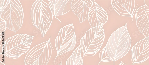 A seamless pattern with delicate white lines, creating an elegant outline of palm leaves on a pale beige background. Their gentle curves add movement and fluidity to the design. Artwork, a digital ill