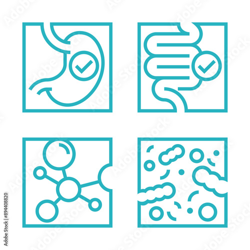 Probiotics icons set for labeling, in bold line and square shapes