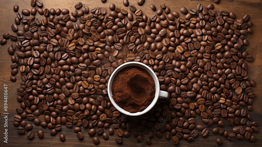 Digital art depicting coffee beans world map visualizes the concept of global coffee trade Digital art depicting coffee beans world map visualizes the concept of global coffee trade